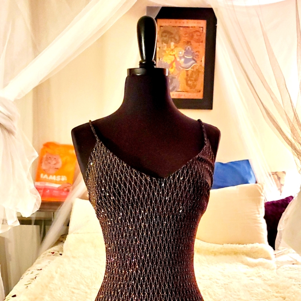 XS Metallic Detail Knee-Length Dress from Fashion Nova